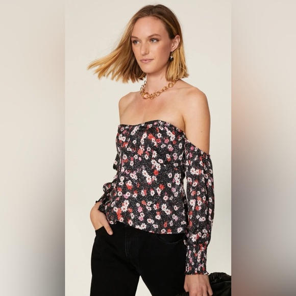 Louna Designer Floral Off-The-Shoulder Top Size Large - Picture 2 of 6
